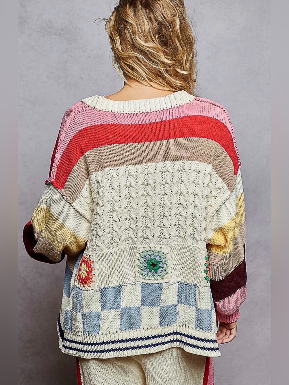 POL Striped, Multi-Coloured & Textured Knit Cardigan - Oversized. - Picture 2 of 11